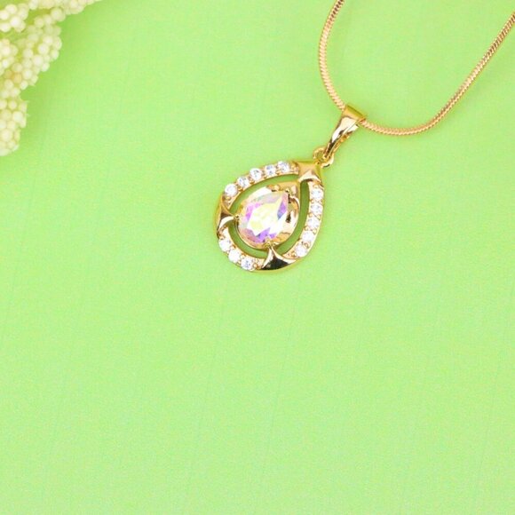 "Rainbow Teardrop Pendant with Gold Plated Finish and Sparkling Detail, XPPT1803 - Picture 12 of 13